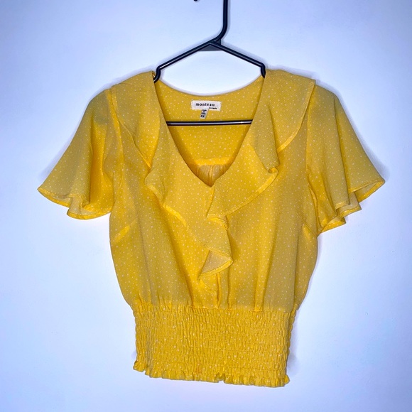 Monteau yellow and white polka dots blouse. - Picture 3 of 6
